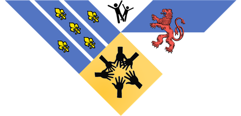 Logo des Vereins Mis Dorf, mis Dehei: ein blau-goldenes Wappenband mit den Lilien von Pfaffnau und dem Löwen von St. Urban